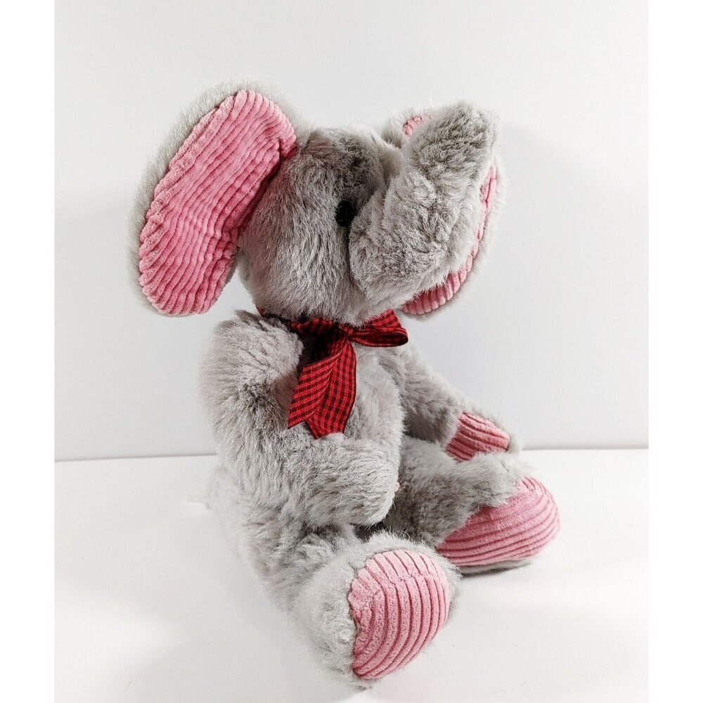 Russ Elephant Jumbles Gray Pink Corduroy Ears Ribbon Plush Animal Grey